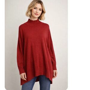 Eileen Fisher 100% Merino Wool Mock Tunic Sweater Mock Neck Size Small Oversized